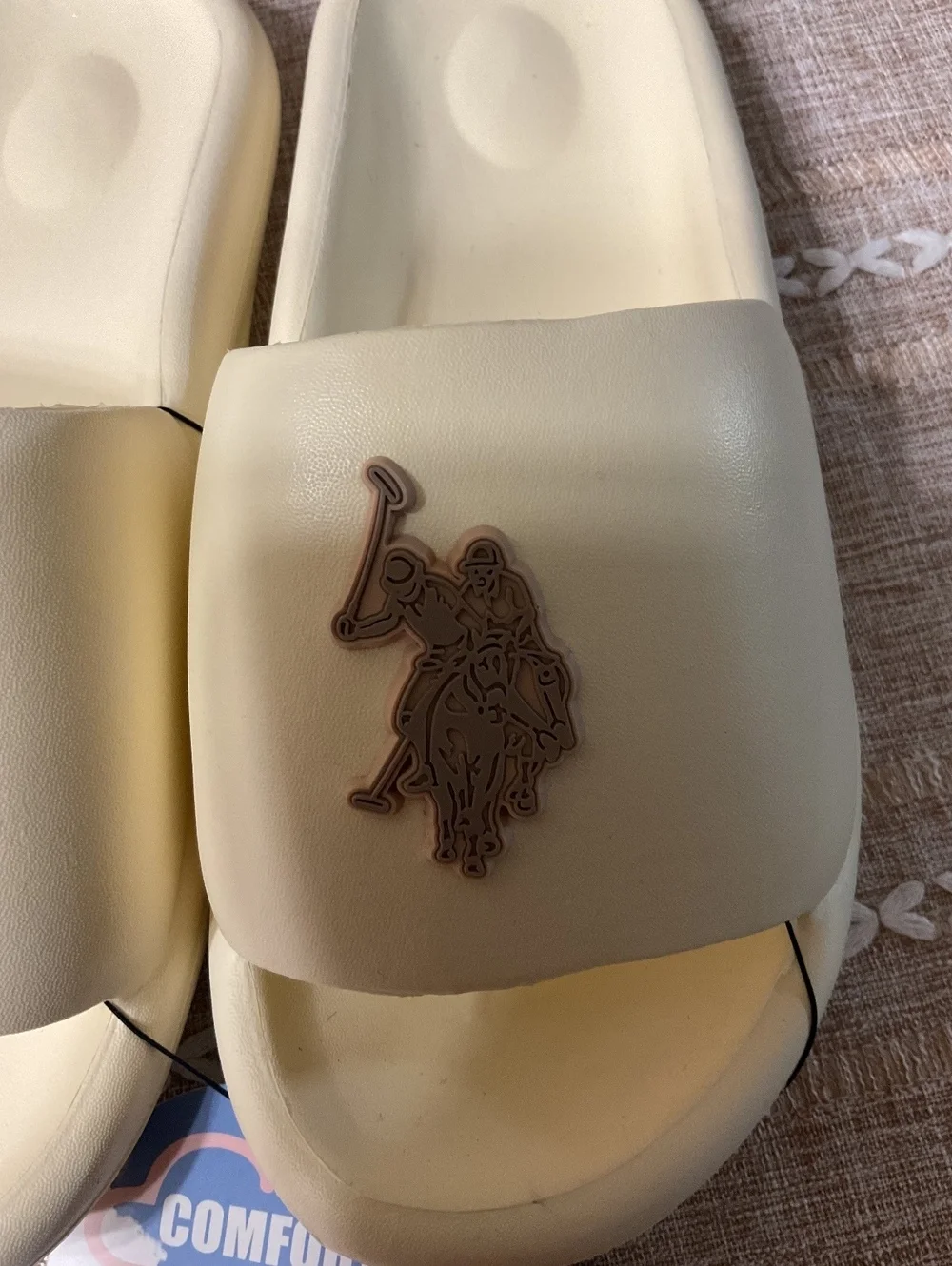 U.S. Polo Assn. Men’s Logo Slip-On Foam Slides Beige Tan Cream Size XL 11/12